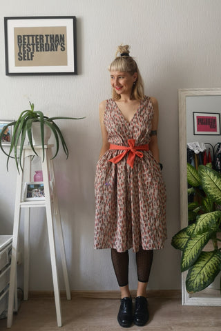 Fun, Light and Cool V Neck and V Back Dress Cotton Dress with Pockets.
