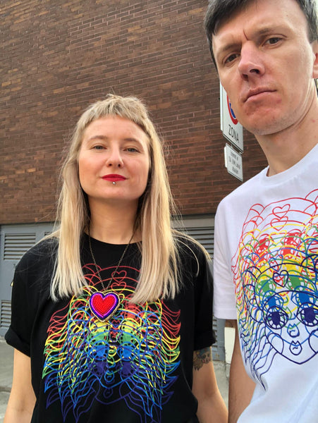 Rainbow Lāčplēsene/ Heroine - Black Organic Oversized Unisex Tshirt with Colorful Print