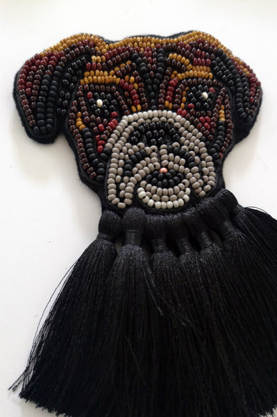 Boxer Dog Oversized Brooch with Black Tassels