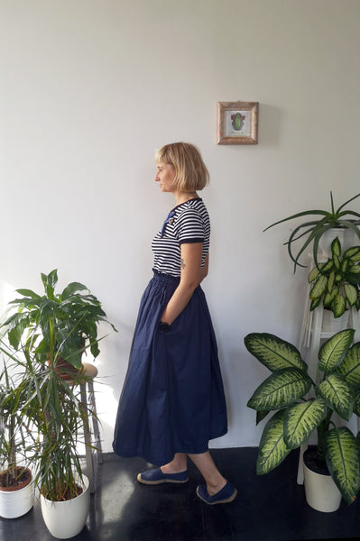 Wonderful, Feminine and Super Versetile Minimalist Lifestyle Blue Midi Cotton Skirt!