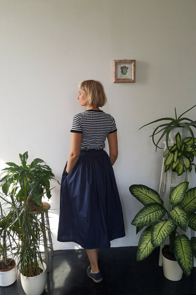 Wonderful, Feminine and Super Versetile Minimalist Lifestyle Blue Midi Cotton Skirt!