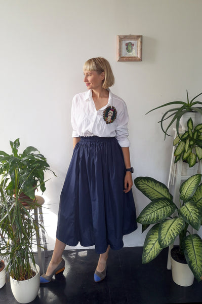 Wonderful, Feminine and Super Versetile Minimalist Lifestyle Blue Midi Cotton Skirt!