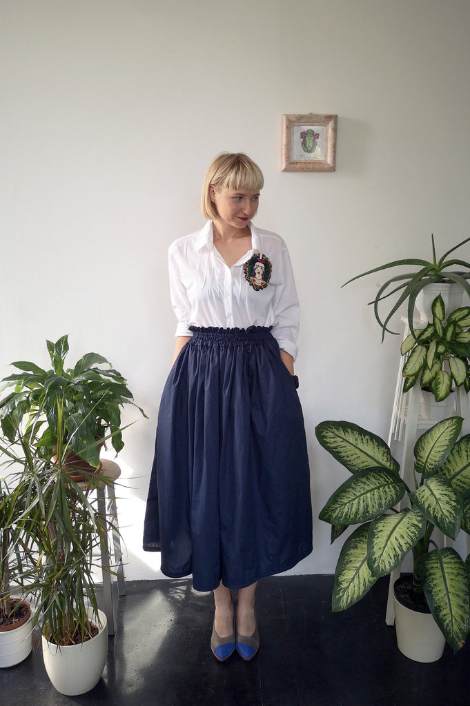 Wonderful, Feminine and Super Versetile Minimalist Lifestyle Blue Midi Cotton Skirt!