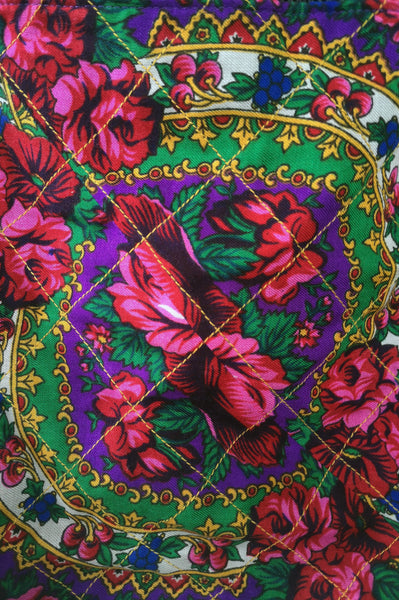 Oversized and Colorful Statement "Pillow" Bag with Upcycled Eastern European Rose Pattern Scarf Pocket