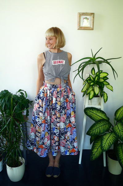 Wonderful, Feminine and Super Versetile Minimalist lifestyle Floral Jungle Print Linen Skirt!