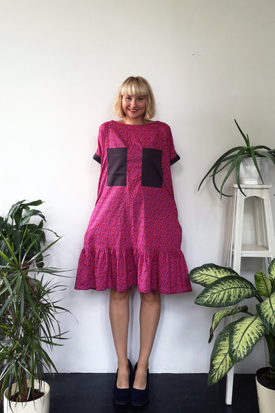 Oversized and fun Hot Pink Horse Patterned Cotton Dress