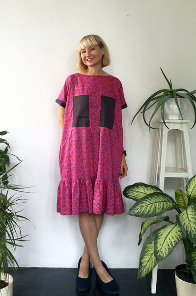 Oversized and fun Hot Pink Horse Patterned Cotton Dress