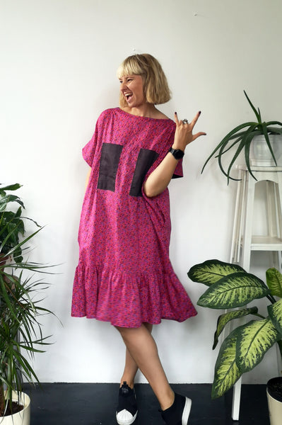 Oversized and fun Hot Pink Horse Patterned Cotton Dress