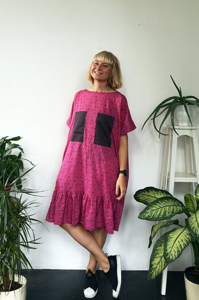 Oversized and fun Hot Pink Horse Patterned Cotton Dress