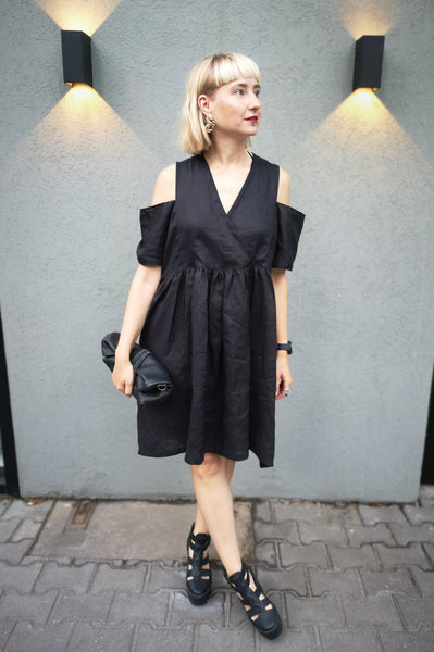 Oversized Black Linen Dress for every occasion of your life. Black Mini Dress for Every Season.