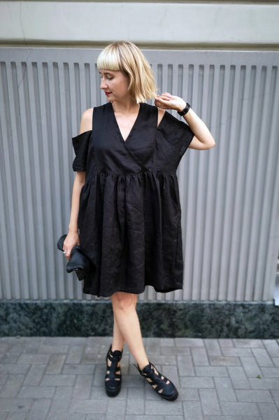 Oversized Black Linen Dress for every occasion of your life. Black Mini Dress for Every Season.