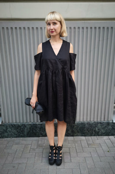 Oversized Black Linen Dress for every occasion of your life. Black Mini Dress for Every Season.