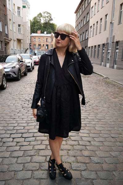 Oversized Black Linen Dress for every occasion of your life. Black Mini Dress for Every Season.