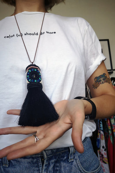 Oversized Tassel Statement Necklace With an Eye Design "See the Beauty"