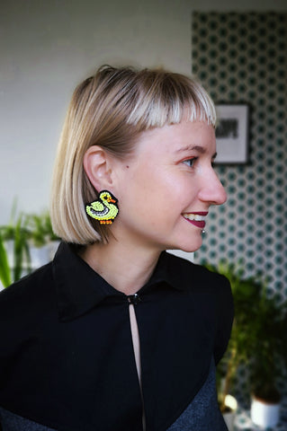 Yellow Duckilng Statement Earrings