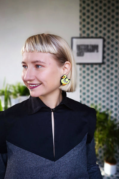 Yellow Duckilng Statement Earrings