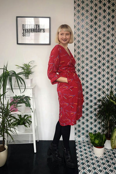 Vintage 90's Style Graphic Designer and Artist Colorful Pencil Print Oversized Transformer Kimono - Dress and Summer Coat