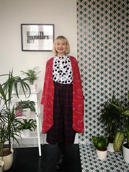 Vintage 90's Style Graphic Designer and Artist Colorful Pencil Print Oversized Transformer Kimono - Dress and Summer Coat