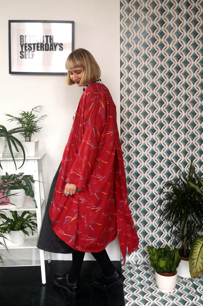 Vintage 90's Style Graphic Designer and Artist Colorful Pencil Print Oversized Transformer Kimono - Dress and Summer Coat
