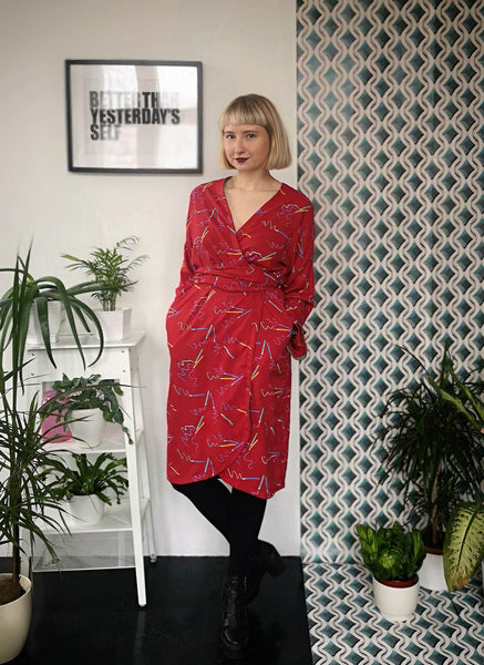 Vintage 90's Style Graphic Designer and Artist Colorful Pencil Print Oversized Transformer Kimono - Dress and Summer Coat