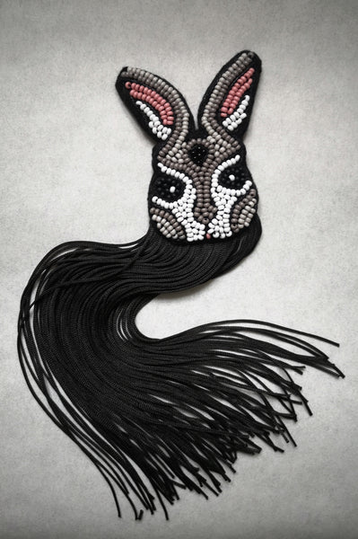 Fun and Elegant Grey and Black Rabbit Brooch