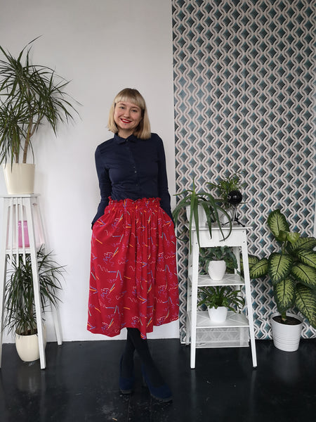 Vintage 90's Style Graphic Designer and Artist Colorful Pencil Print One Size Fits All Wide Skirt - A Minimalist Dream