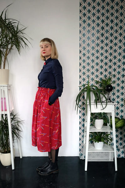 Vintage 90's Style Graphic Designer and Artist Colorful Pencil Print One Size Fits All Wide Skirt - A Minimalist Dream