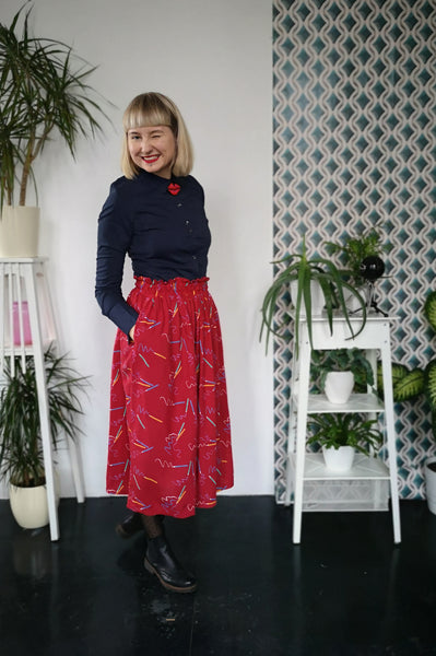 Vintage 90's Style Graphic Designer and Artist Colorful Pencil Print One Size Fits All Wide Skirt - A Minimalist Dream