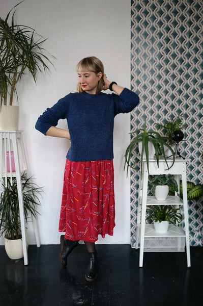 Vintage 90's Style Graphic Designer and Artist Colorful Pencil Print One Size Fits All Wide Skirt - A Minimalist Dream