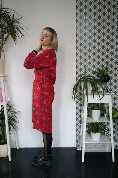 Vintage 90's Style Graphic Designer and Artist Colorful Pencil Print Oversized Transformer Kimono - Dress and Summer Coat