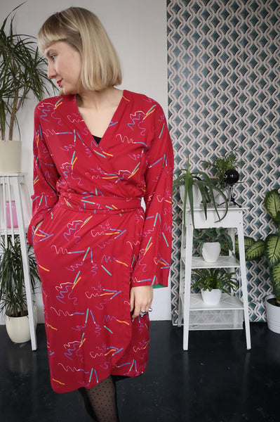 Vintage 90's Style Graphic Designer and Artist Colorful Pencil Print Oversized Transformer Kimono - Dress and Summer Coat