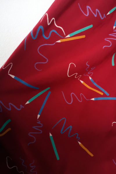 Vintage 90's Style Graphic Designer and Artist Colorful Pencil Print One Size Fits All Wide Skirt - A Minimalist Dream