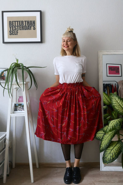 Vintage 90's Style Graphic Designer and Artist Colorful Pencil Print One Size Fits All Wide Skirt - A Minimalist Dream