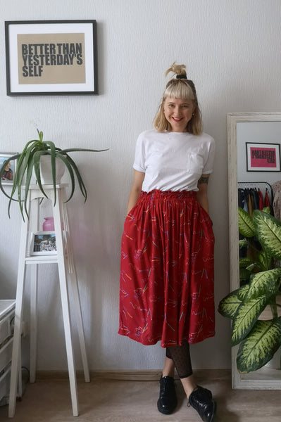 Vintage 90's Style Graphic Designer and Artist Colorful Pencil Print One Size Fits All Wide Skirt - A Minimalist Dream