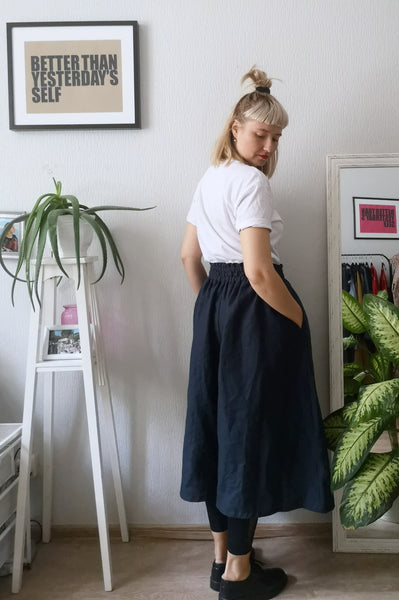 Sea Green Linen Super Wide Statement Japanese Inspired Minimalist Culottes