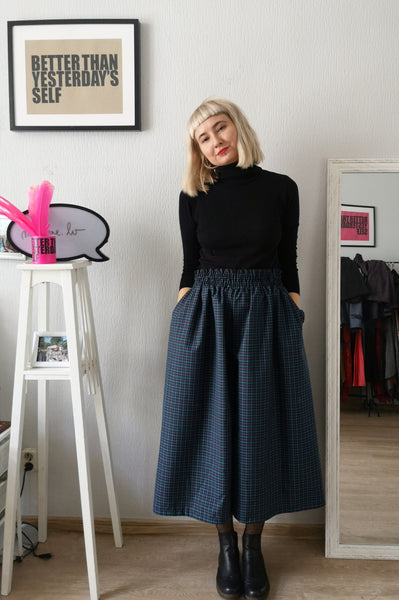 Super Wide One of a Kind Wool Blend Tartan Print in Bright Blue, Pink and Sea Green Tones Culottes