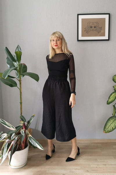 Kimono and Minimalist inspired Black Linen Power Suite