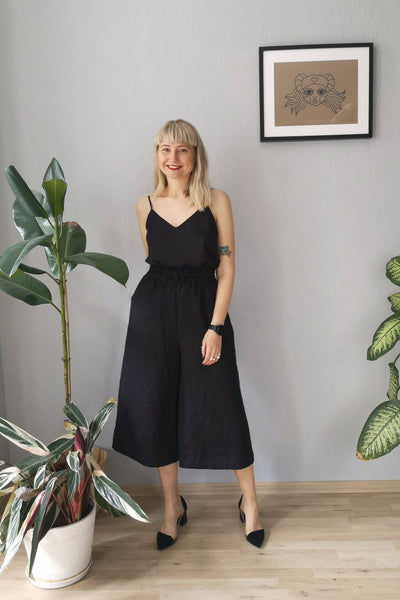 Kimono and Minimalist inspired Black Linen Power Suite