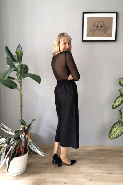 Kimono and Minimalist inspired Black Linen Power Suite