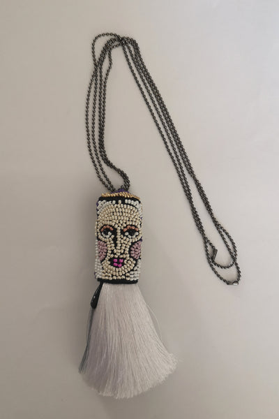 Channel Your Inner Tilda Swinton. Channel Your Authenticity. Grey and White Portrait Upside Down Tassel  Necklace