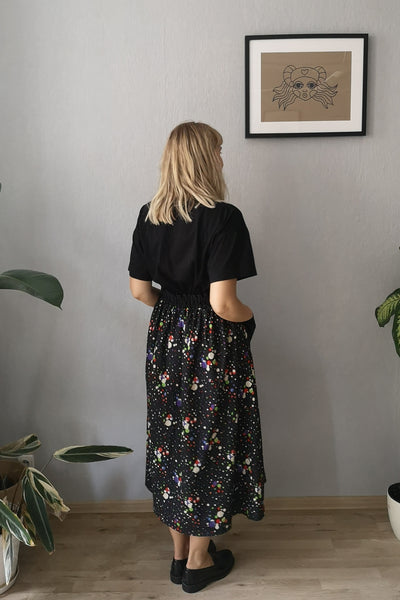 Colorful Black and Bright Dotted Print One Size Fits All Wide Colorful Cotton Skirt with Pockets - A Minimalist Dream