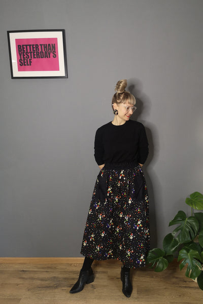 Colorful Black and Bright Dotted Print One Size Fits All Wide Colorful Cotton Skirt with Pockets - A Minimalist Dream
