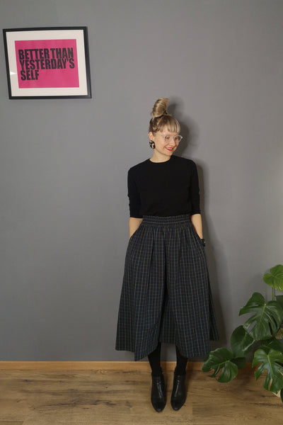 Dark Green and Yellow Checked Cotton All Season Culottes. Perfect for Active Beauty Loving Woman