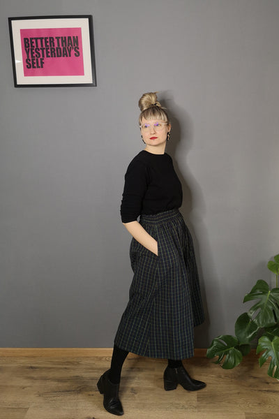 Dark Green and Yellow Checked Cotton All Season Culottes. Perfect for Active Beauty Loving Woman