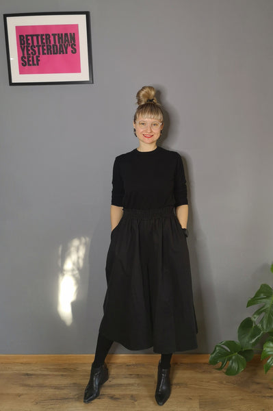 One of a Kind Black Cotton Wide Statement Japanese Inspired Minimalist Culottes