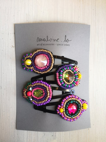 Set of Four Oversized Fun, Colorful and Sparkly One of A Kind Hair Pins