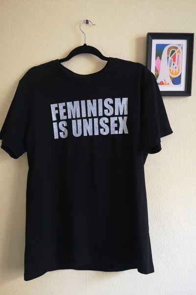 Feminism is Unisex - Black Organic Oversized Unisex Tshirt with White Print