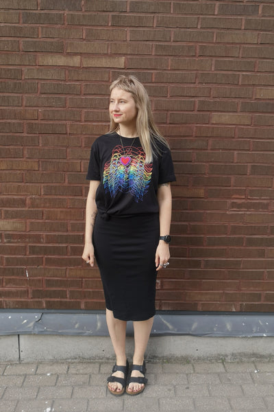 Rainbow Lāčplēsene/ Heroine - Black Organic Oversized Unisex Tshirt with Colorful Print