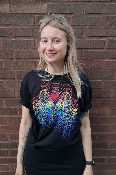 Rainbow Lāčplēsene/ Heroine - Black Organic Oversized Unisex Tshirt with Colorful Print