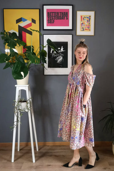 Yayoi Kusama Inspired - Oversized Hand Printed Pattern Lāčplēsene/Heroine Cotton Dress for every occasion